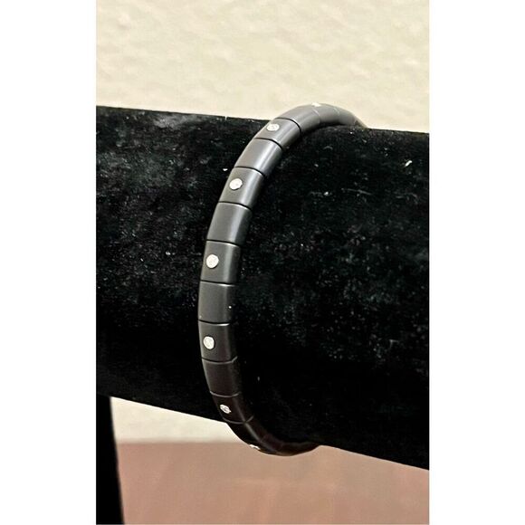 NWOT Roberto Demeglio Pura Matte Black Ceramic Elastic Bracelet Alternating Diam - Picture 4 of 5